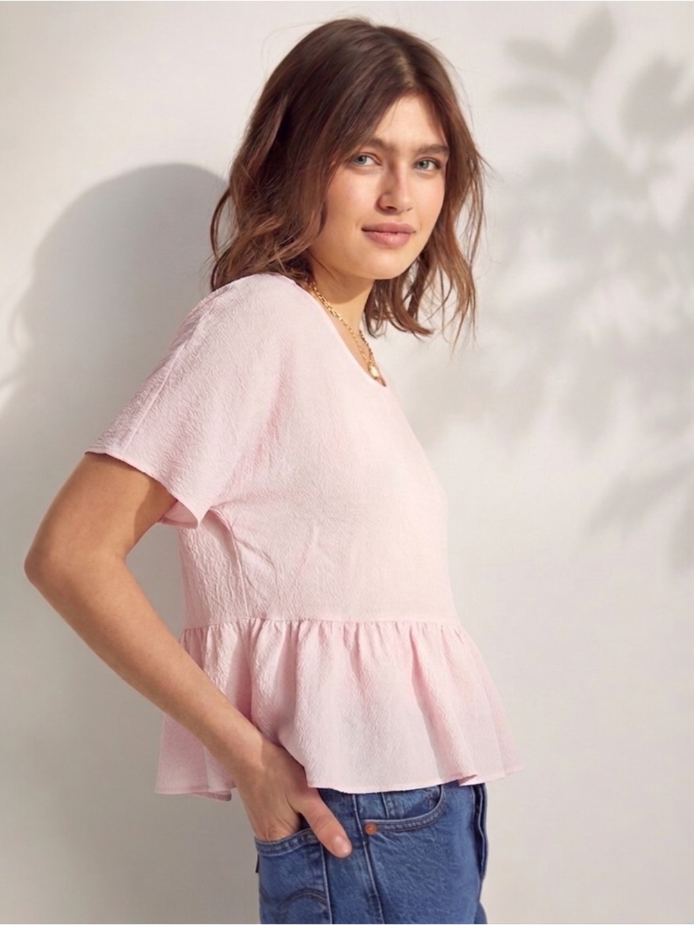 NWT Aritzia Wilfred Macee Peplum Crepe Top in Magnolia Sz XXS Oversized Boho